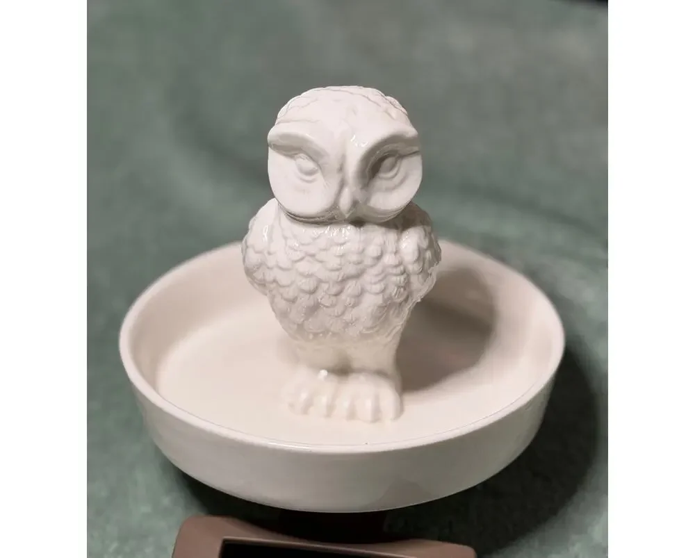 White Ceramic Owl Ring Holder Trinket Dish Jewelry Organizer Vanity Decor